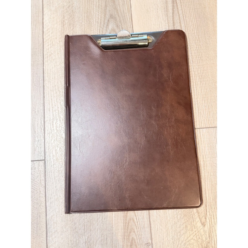 Vintage Samsill 71014 Brown Leather Notepad Folder Brass Corner Legal Pad Holder